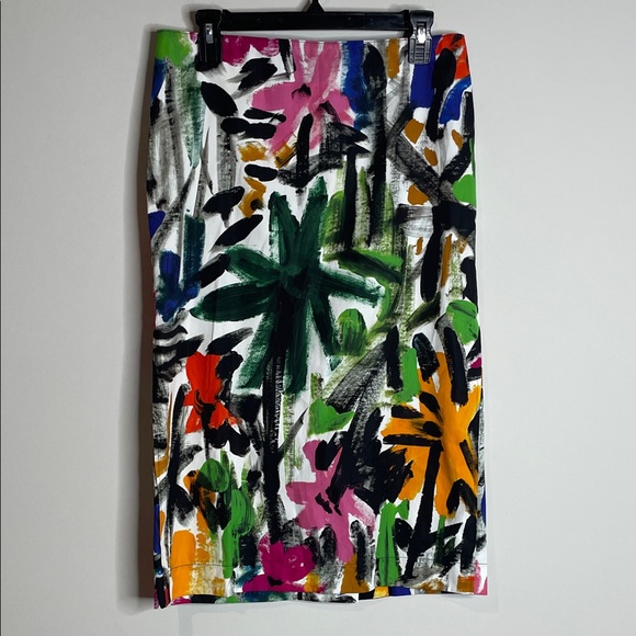 MARNI | Women’s Multicolor Abstract Brushstroke Midi Skirt 100% Cotton US 10 - Picture 1 of 7